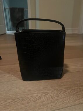 Black Croc-Embossed Top-Handle Bag